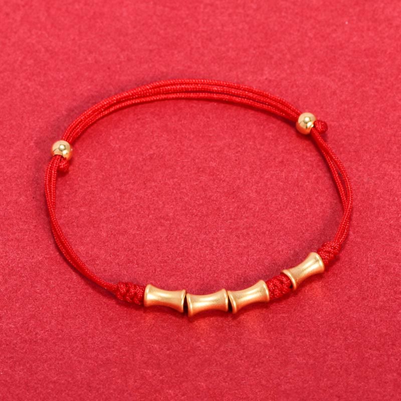 Buddha Stones 925 Sterling Silver Bamboo Design Protection Luck Braided Bracelet - Red Rope(Wrist Circumference 14-19cm) - Golden Bamboo - image 2