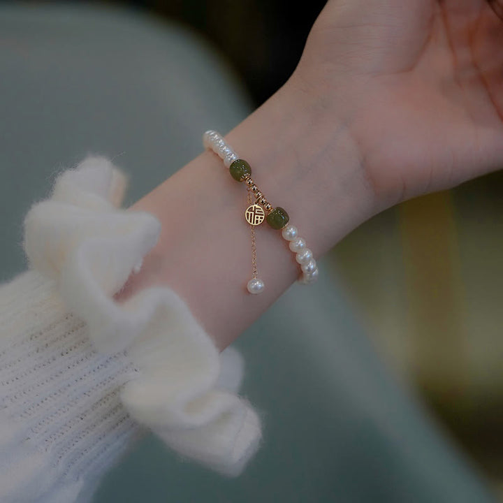 Buddha Stones Natural Pearl Hetian Jade Happiness Wisdom Bead Bracelet - image 3