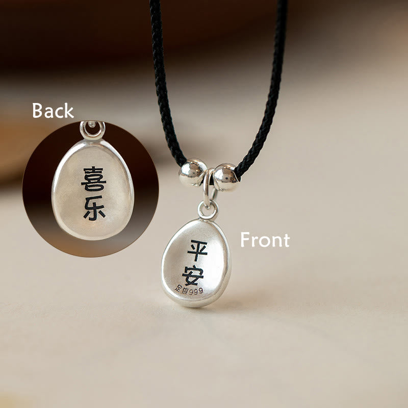 Buddha Stones 999 Sterling Silver Peace And Joy Fu Character Luck Fortune 925 Sterling Silver Chain Necklace Pendant - Peace Joy - 35-70cm Black Rope - image 16