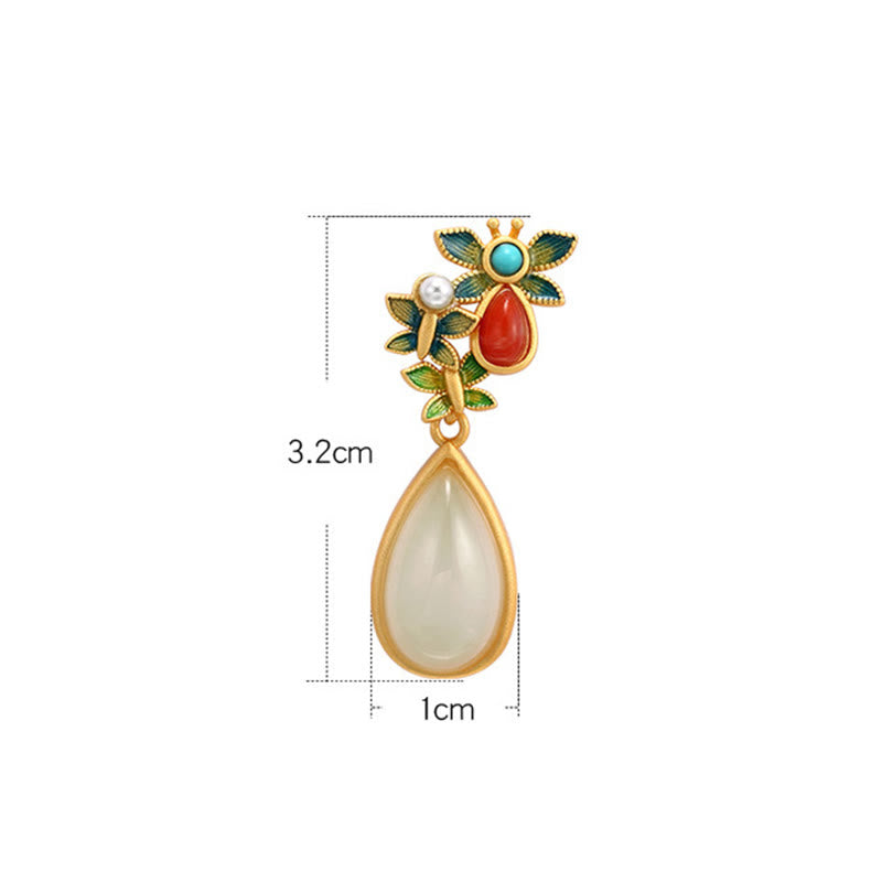 Buddha Stones Water Drop White Jade Red Agate Butterfly Protection Drop Dangle Earrings - image 12