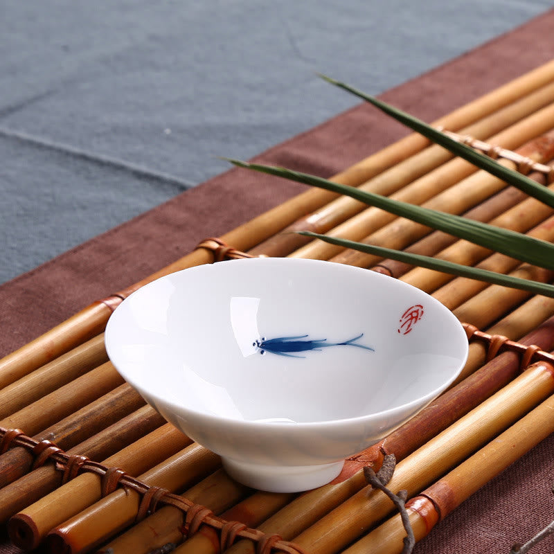 Buddha Stones Jingdezhen Blue and White Porcelain Koi Fish Ceramic Teacup Kung Fu Tea Cups - One Koi Fish 8.5cm*3.5cm*60ml 8.5cm*3.5cm*60ml - image 1