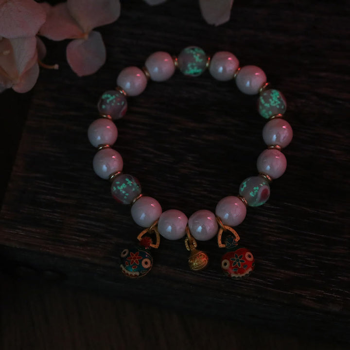 Buddha Stones Gold Swallowing Beast Family Charm Liuli Glass Colorful Porcelain Bead Luck Bracelet - image 5