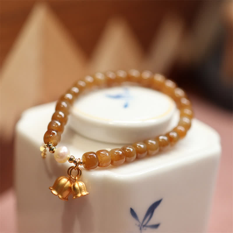 Buddha Stones 925 Sterling Silver Natural Hetian Jade Lily Of The Valley Charm Bracelet - Hetian Jade(Prosperity♥Abundance) - image 0