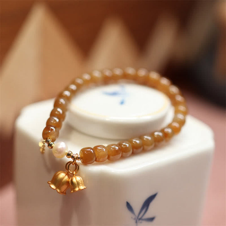 Buddha Stones 925 Sterling Silver Natural Hetian Jade Lily Of The Valley Charm Bracelet - Hetian Jade(Prosperity♥Abundance) - image 0