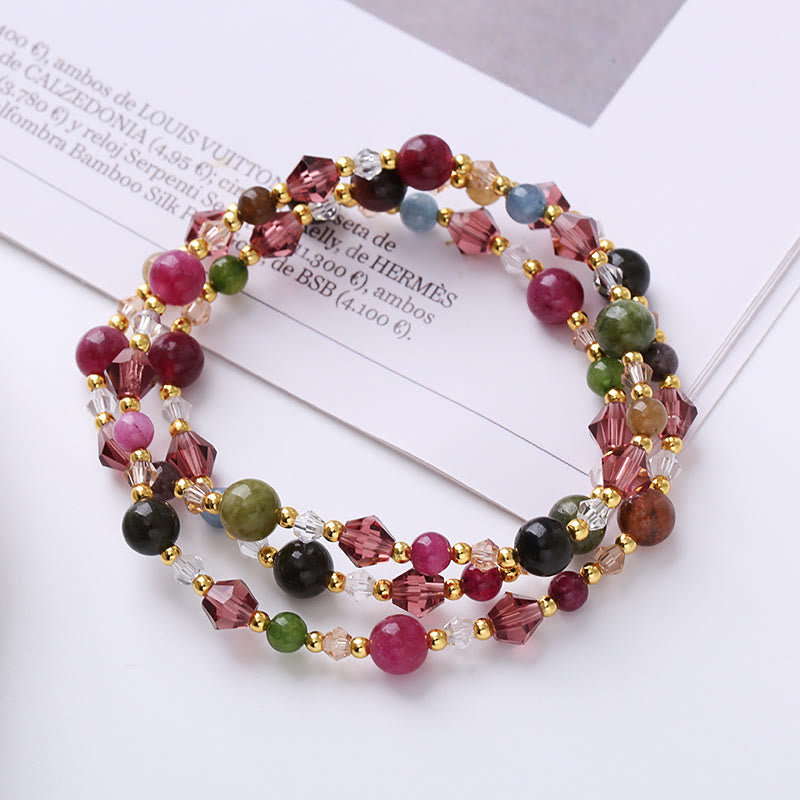 Buddha Stones Natural Tourmaline Strawberry Quartz Amethyst Peace Wisdom Double Wrap Bracelet - Tourmaline(Positive♥Love) - image 0