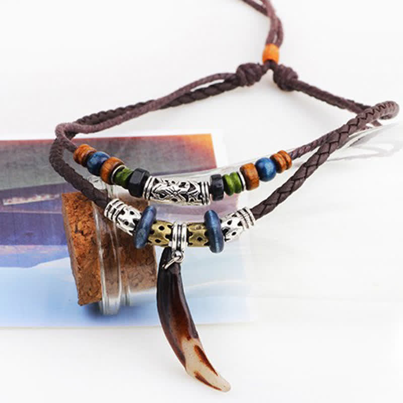 Ethnic Wolf Tooth Pattern Beads Wealth Necklace Pendant - image 6