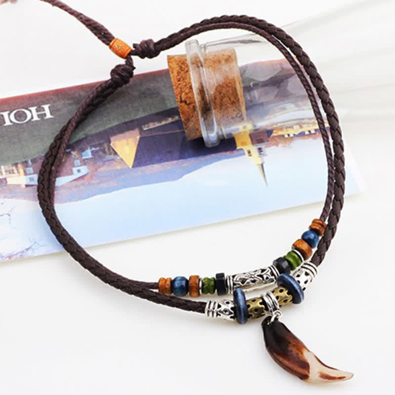 Ethnic Wolf Tooth Pattern Beads Wealth Necklace Pendant - image 7