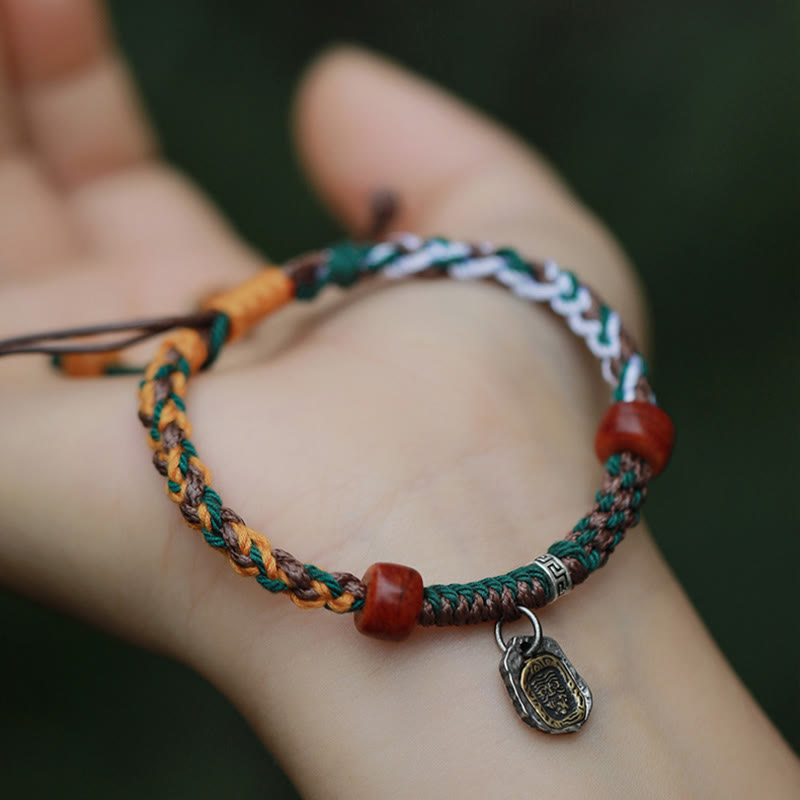Buddha Stones Handmade Tibetan Silver 925 Sterling Silver Zakiram Goddess of Wealth Camel Bone Protection Braided Bracelet - image 13