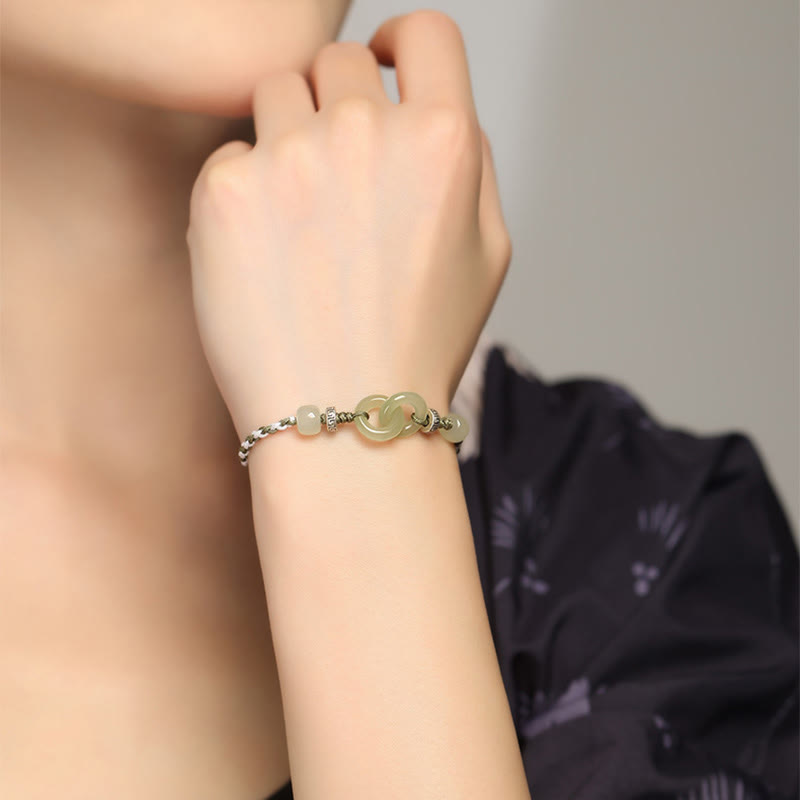 Buddha Stones Natural Hetian Jade Peace Buckle Luck Braided Bracelet - image 8