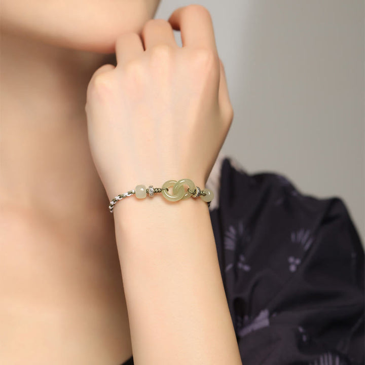 Buddha Stones Natural Hetian Jade Peace Buckle Luck Braided Bracelet - image 8