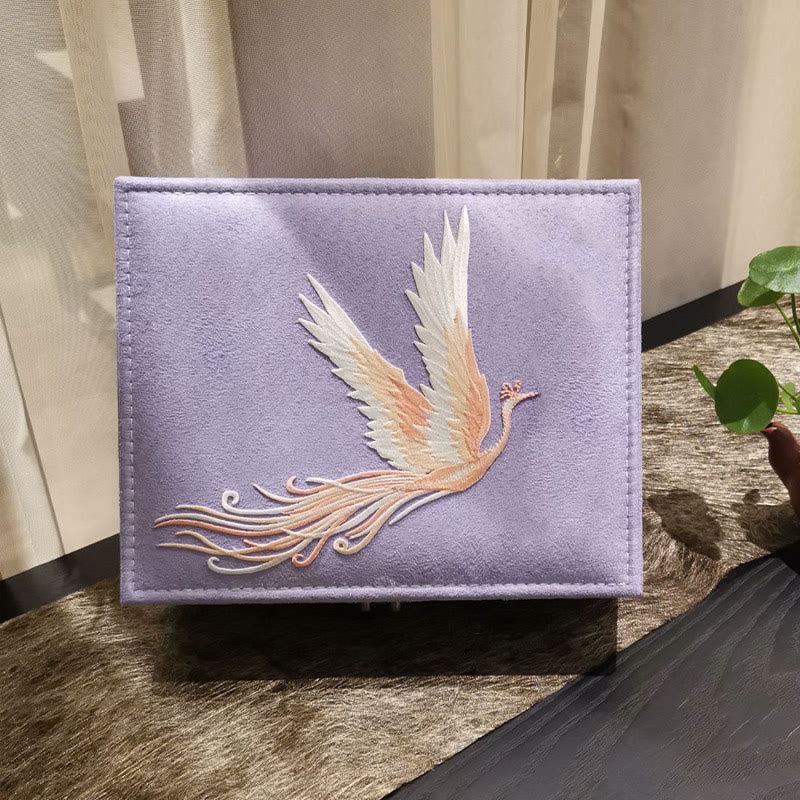 Buddha Stones Purple Phoenix Jewelry Box Organizer Two-Layer Jewelry Storage Box Flannel Box - image 12