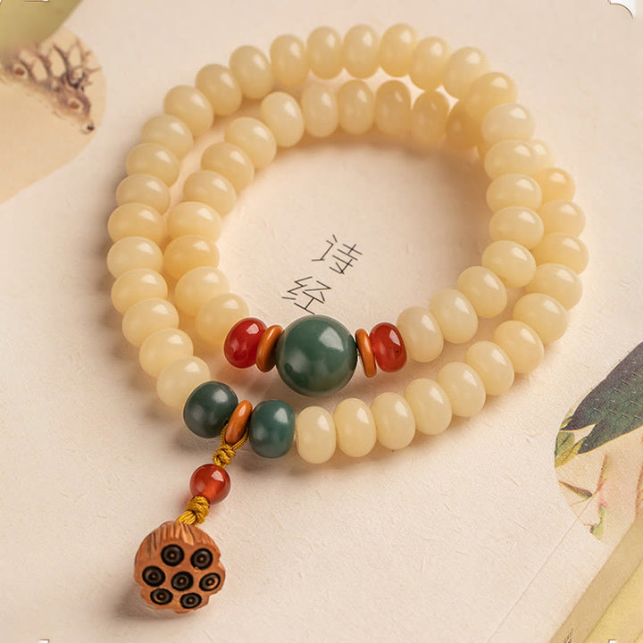 Buddha Stones Bodhi Seed Lotus Pod Charm Peace Double Wrap Bracelet - image 5