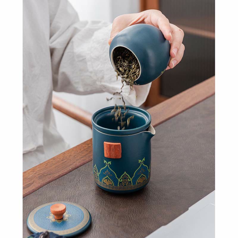 Buddha Stones Flower Chinese Gongfu Ceramic Teapot Portable Outdoor Travel Tea Set Bag - image 6