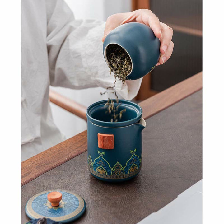 Buddha Stones Flower Chinese Gongfu Ceramic Teapot Portable Outdoor Travel Tea Set Bag - image 6