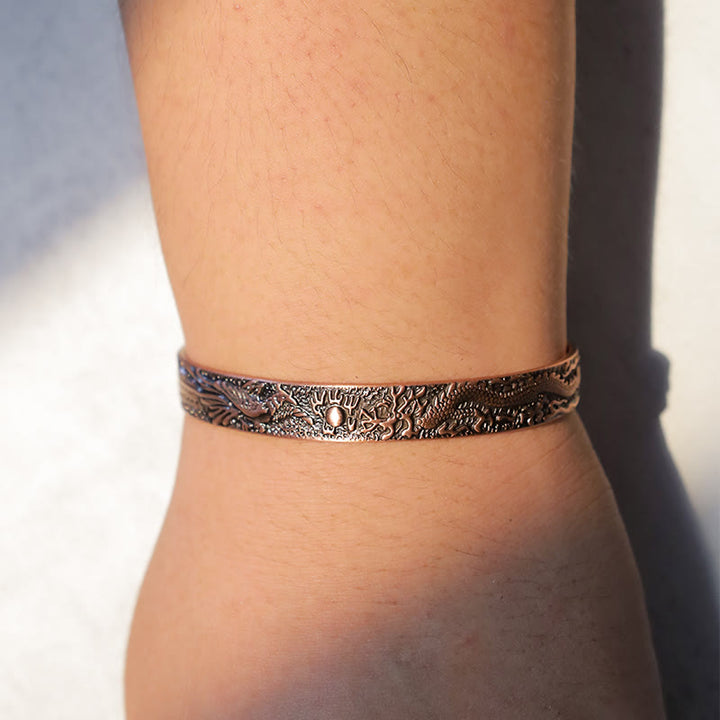 Buddha Stones Dragon Phoenix Magnetic Solid Copper Cuff Bracelet Bangle - image 4
