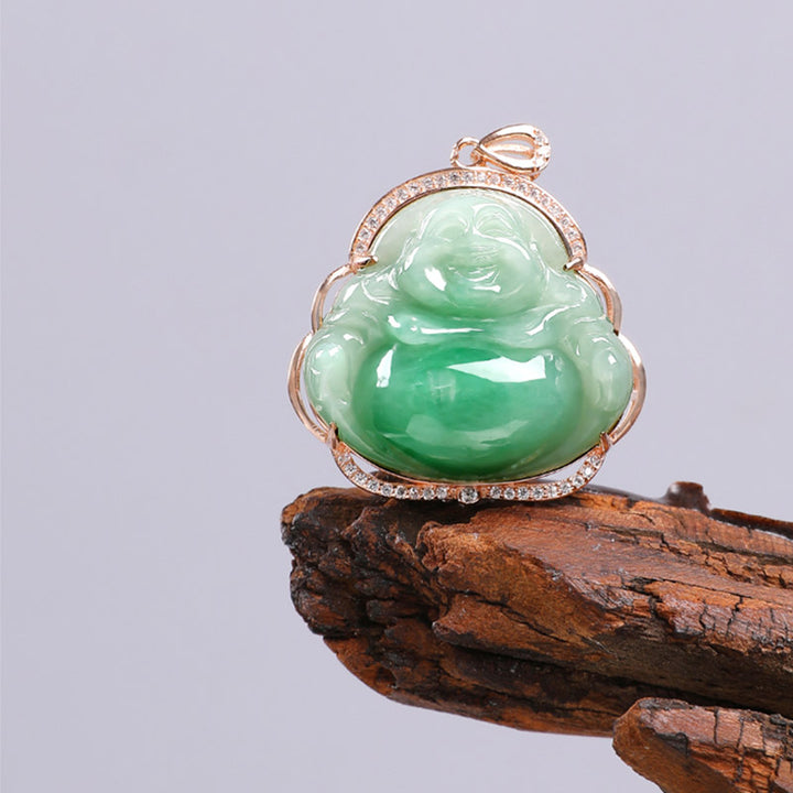 925 Sterling Silver Laughing Buddha Natural Jade Prosperity Necklace Chain Pendant - image 6