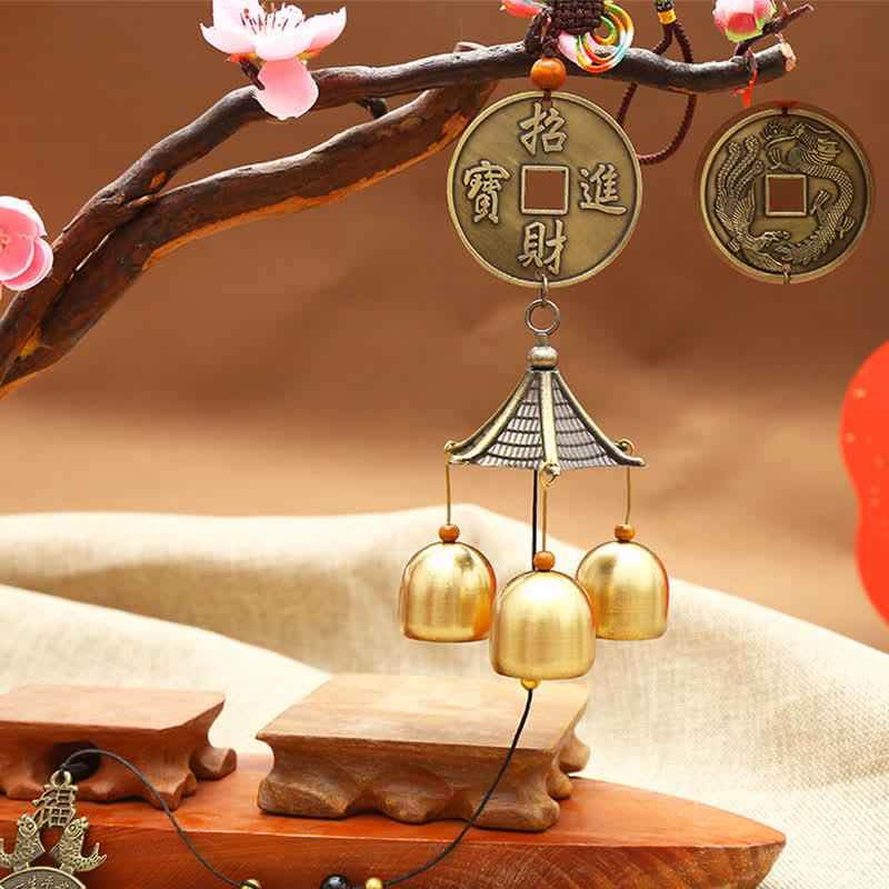 Feng Shui Copper Coin Koi Fish Bagua Kirin Wind Chime Bell Luck Wall Hanging Decoration - To Attract Wealth and Treasure - image 0