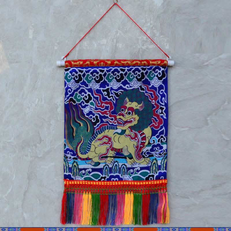 Feng Shui Kirin Spiritual Colorful Tassel Wall Art - Blue - image 6