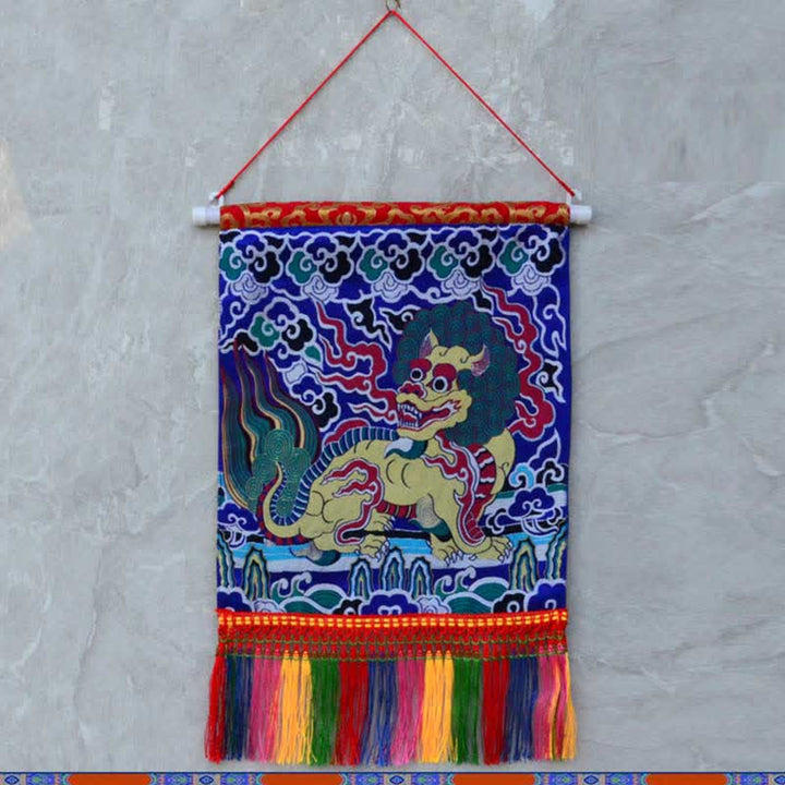 Feng Shui Kirin Spiritual Colorful Tassel Wall Art - Blue - image 6