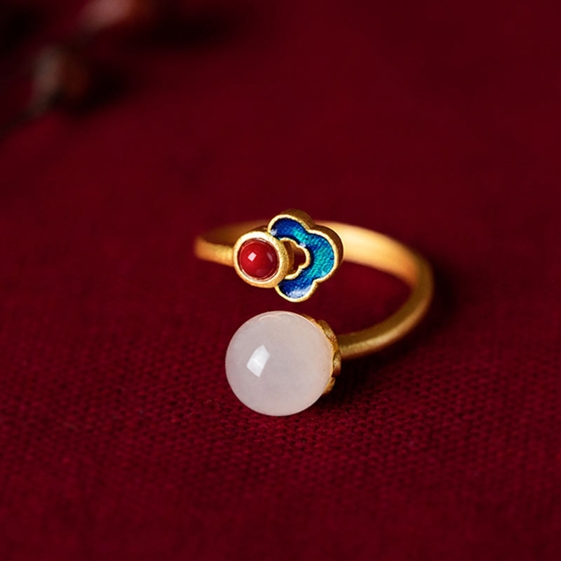 White Jade Auspicious Cloud Blessing Luck Ring - image 0