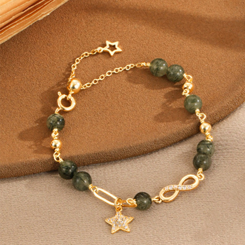 Buddha Stones 14K Gold Green Rutilated Quartz Möbius Loop Eternal Love Star Protection Bracelet - image 5