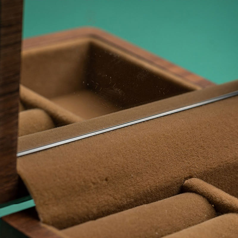 Vintage Handmade Black Walnut Wood Jewelry Storage Box With Mirror - image 8