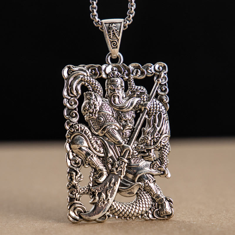 Buddha Stones Guan Gong Dragon Auspicious Clouds Wealth Necklace Pendant - Guan Gong&Dragon Hollow Pattern - image 0