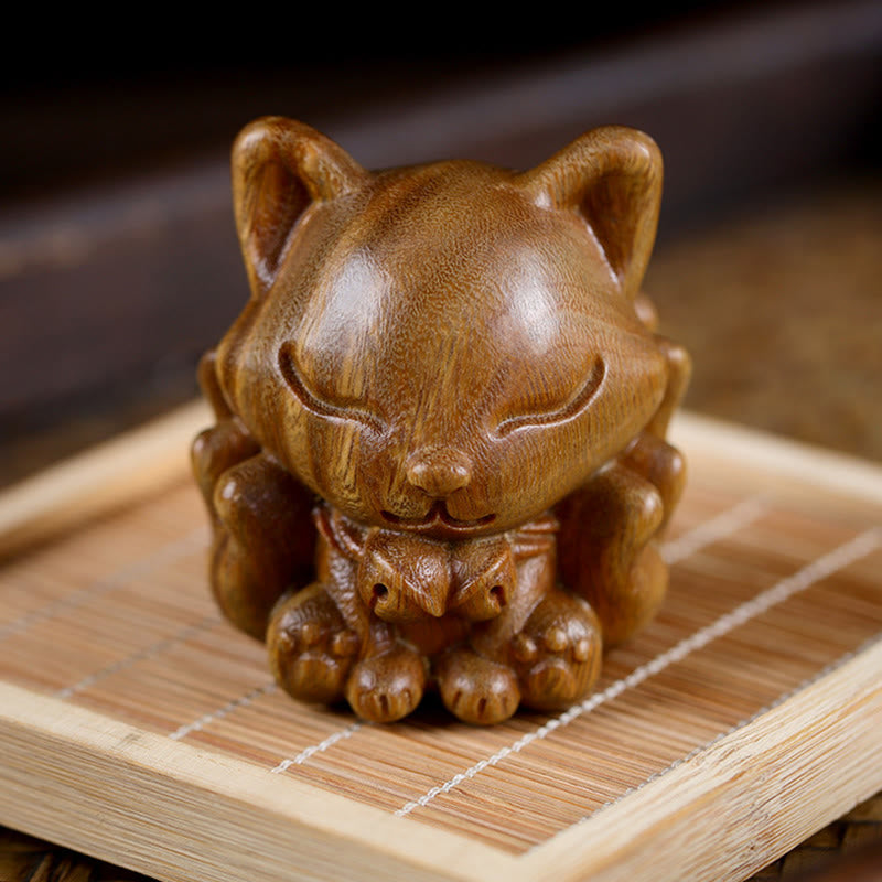 Buddha Stones Mini Nine Tailed Fox Ivory Fruit Sandalwood Green Sandalwood Blessing Decoration - image 15