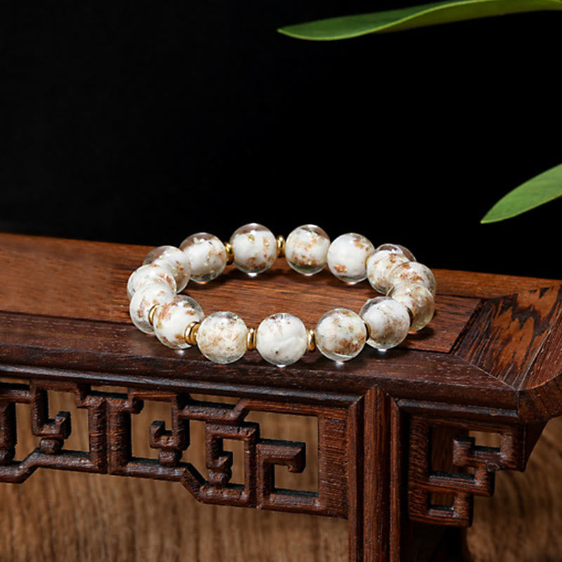 Buddha Stones Gold Swallowing Beast Family Charm Luminous Fluorescent Liuli Glass Bead Success Bracelet - White Porcelain - Simple Version - 12mm - image 4