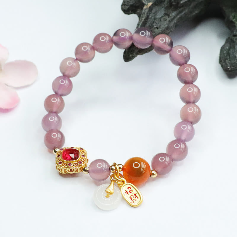 Buddha Stones Natural Purple Chalcedony Candy Agate Peace Buckle Harmony Lucky Fortune Charm Bracelet - image 7
