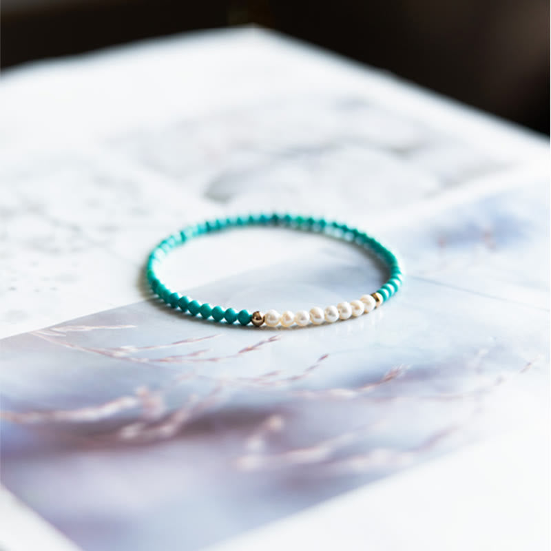 Buddha Stones 925 Sterling Silver Natural Turquoise Pearl Beaded Bracelet - image 16