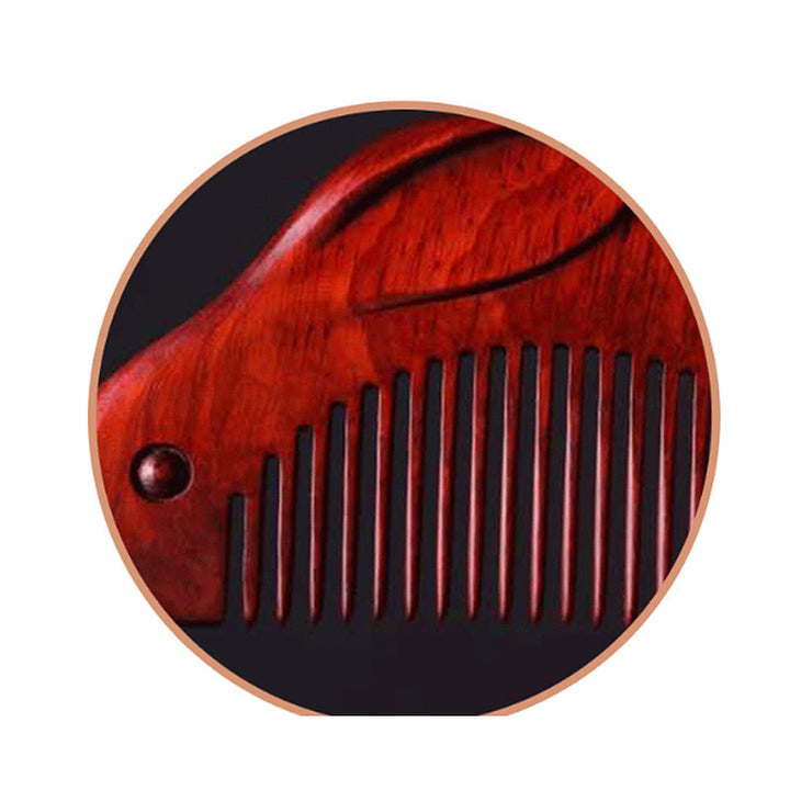 Small Leaf Red Sandalwood Cute Bunny Rabbit Sooth Comb With Gift Box - image 8