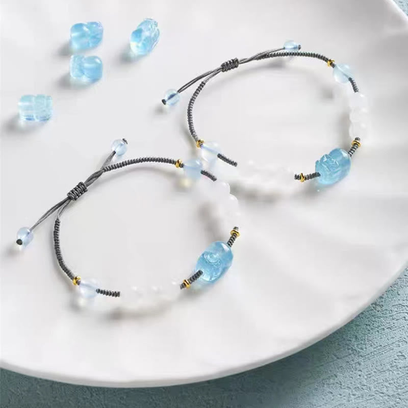 Buddha Stones Natural Aquamarine PiXiu Hetian White Jade Healing Bracelet - image 7