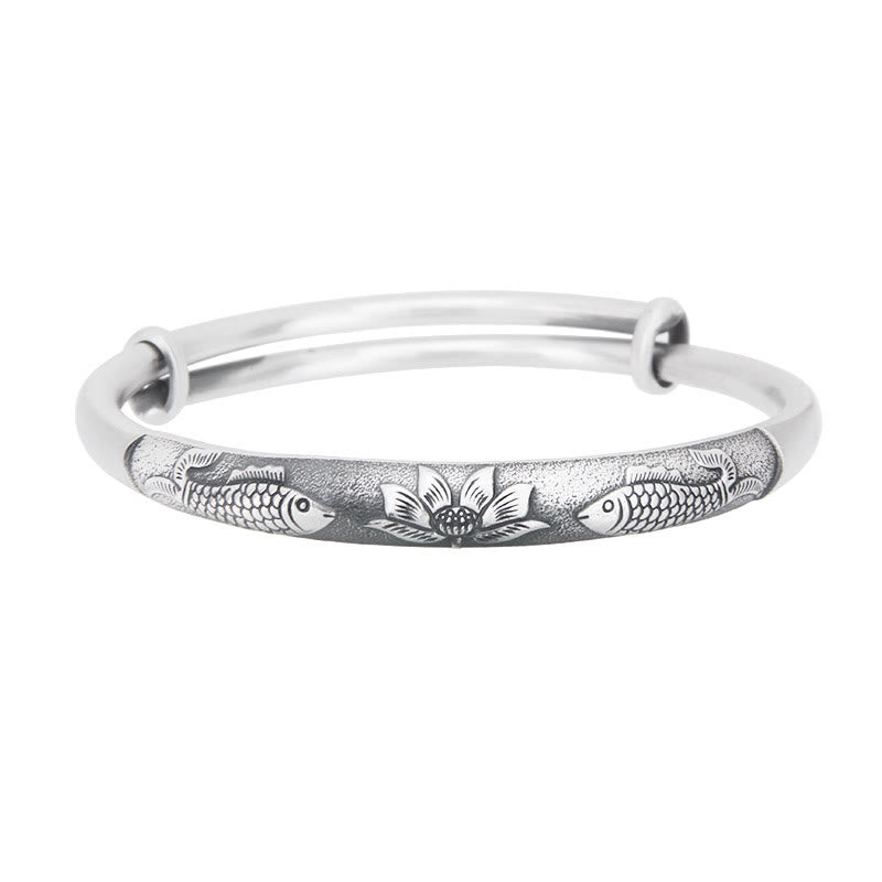 Buddha Stones 999 Sterling Silver Koi Fish Lotus Wealth Luck Bracelet Bangle - image 5