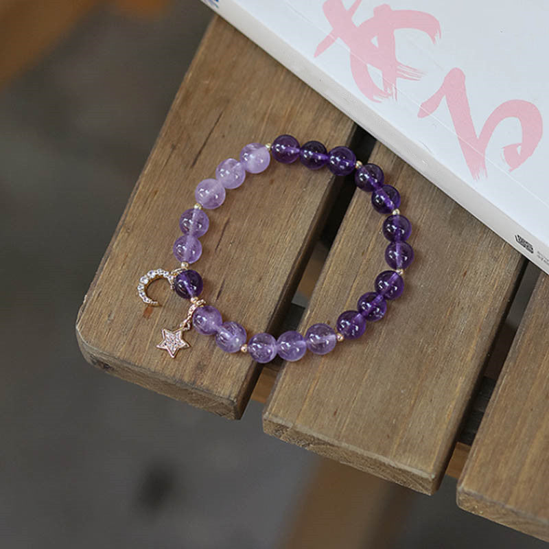 Buddha Stones Amethyst Crystal Moon Star Healing Bracelet - 16-17cm - image 0
