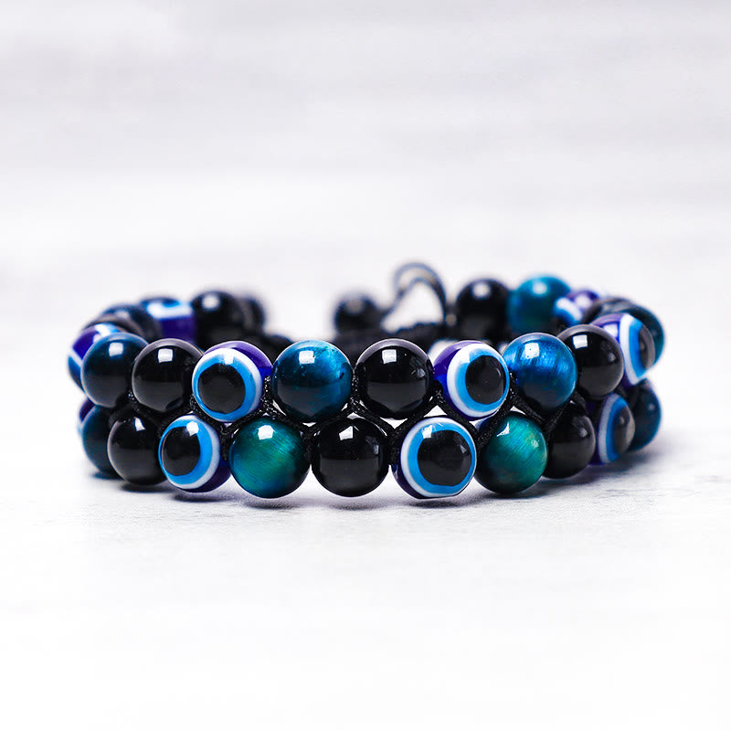 Buddha Stones Evil Eye Hematite Tiger Eye Protection Beaded Bracelet - image 1