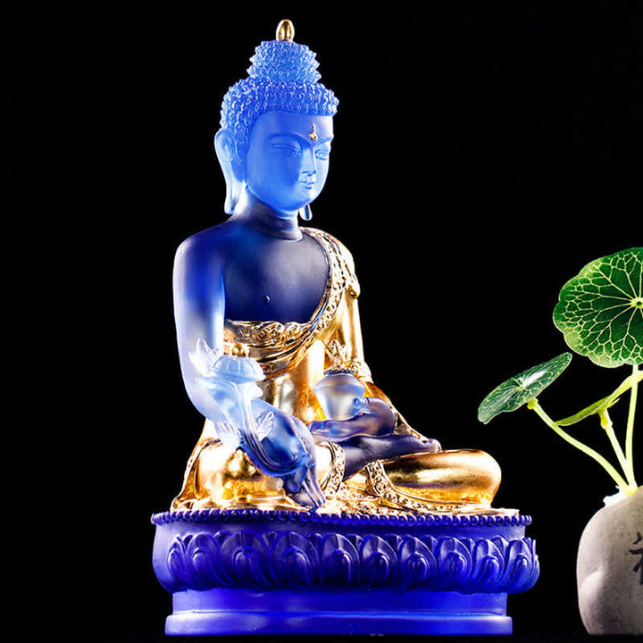 Buddha Stones Medicine Buddha Handmade Liuli Crystal Art Piece Compassion Statue Home Office Offering Decoration - image 6