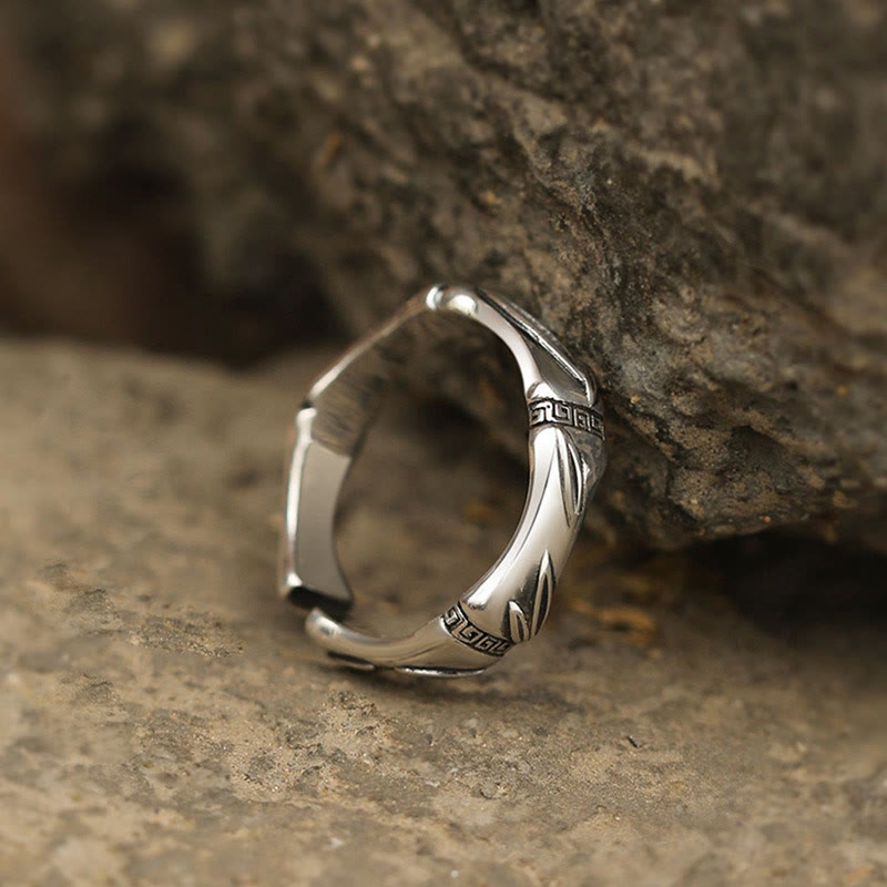 Buddha Stones Simple Bamboo Design Copper Luck Wealth Adjustable Ring - image 1