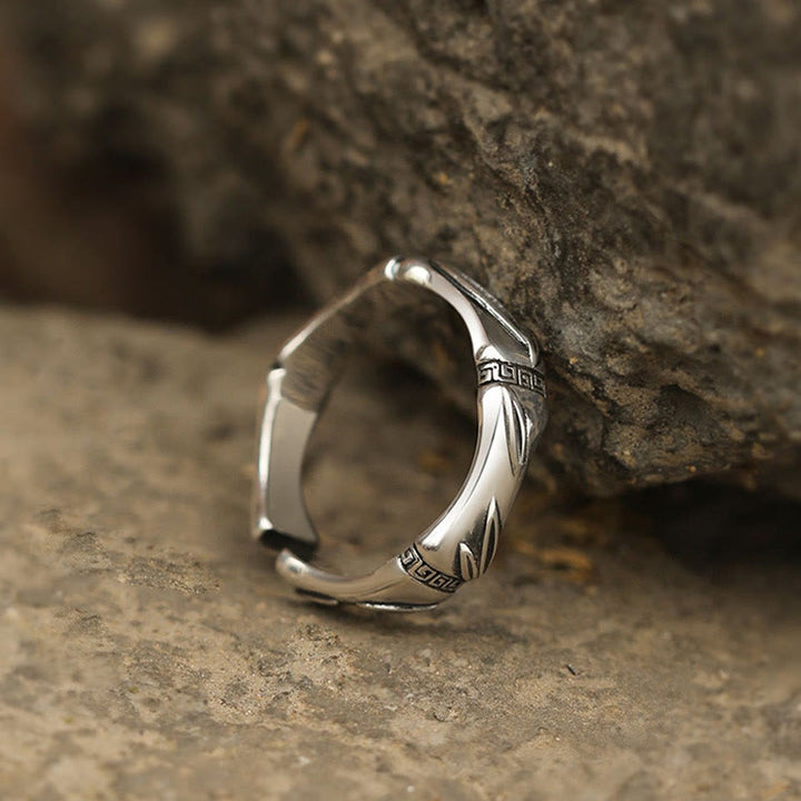 Buddha Stones Simple Bamboo Design Copper Luck Wealth Adjustable Ring - image 1