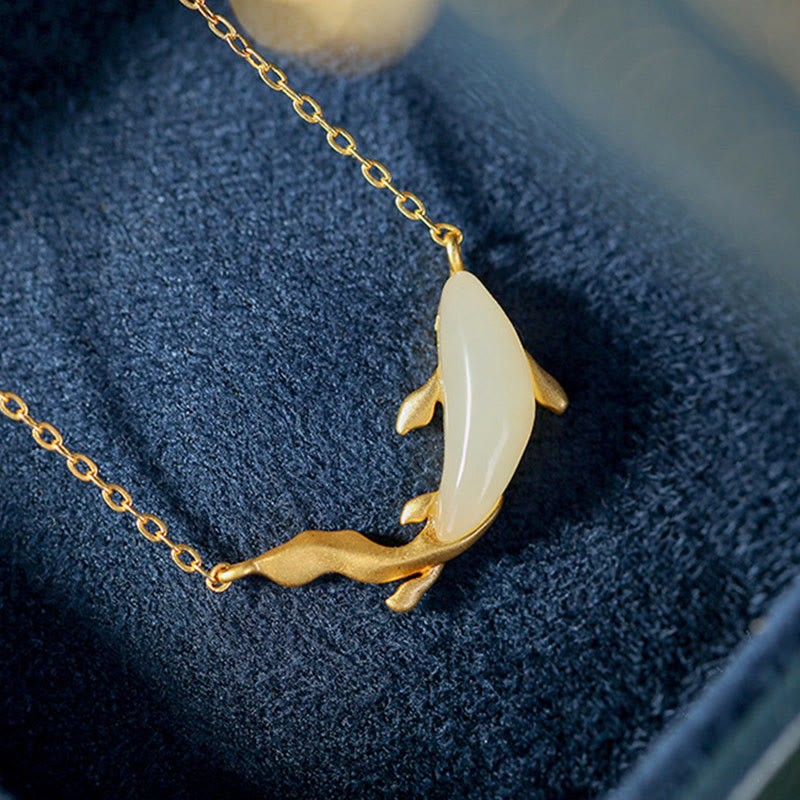 Buddha Stones 925 Sterling Silver White Jade Dolphin Luck Necklace Pendant - image 7