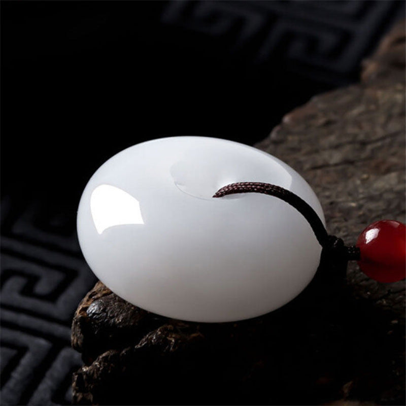 Buddha Stones Round Hetian White Jade Peace Buckle Blessing Necklace Pendant - image 7