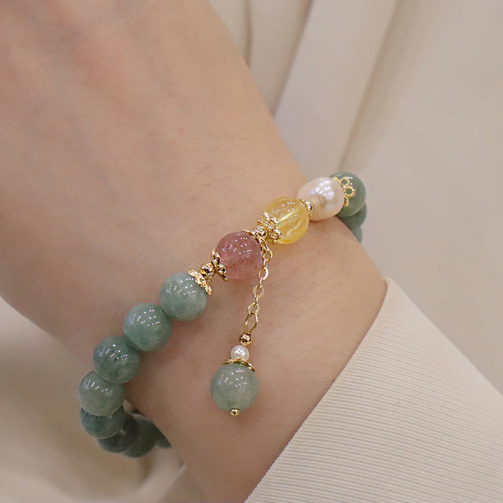 Buddha Stones Jade Pearl Strawberry Quartz Abundance Luck Bead Charm Bracelet - image 7