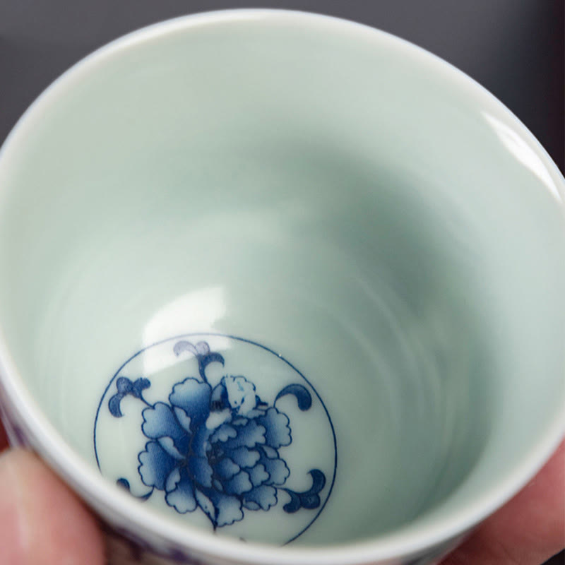 Buddha Stones Blue Landscape Mountains Lotus Cute Cat Pavilions Magnolia Reed Egrets Ceramic Teacup Small Kung Fu Tea Cup - image 6
