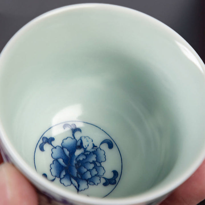 Buddha Stones Blue Landscape Mountains Lotus Cute Cat Pavilions Magnolia Reed Egrets Ceramic Teacup Small Kung Fu Tea Cup - image 6