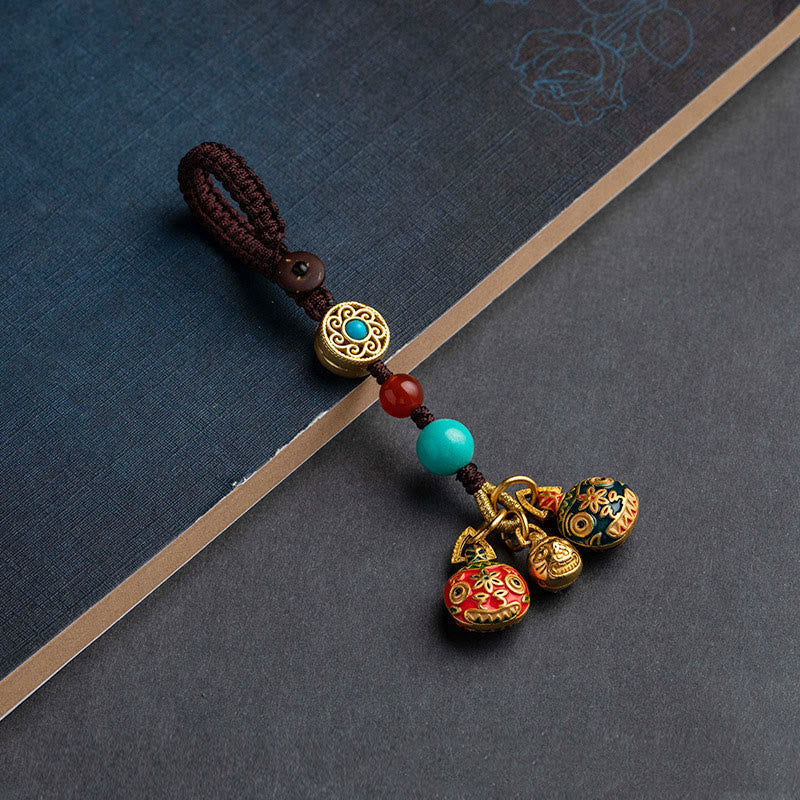 Buddha Stones Gold Swallowing Beast Family Luck Car Key Chain Phone Hanging Decoration - A Family Of Three - Brown - Key Chain - image 1