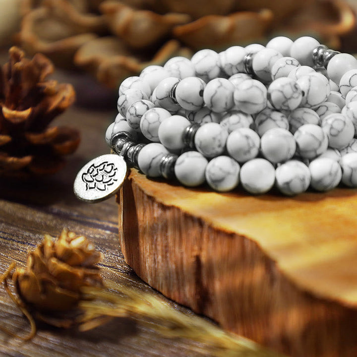 Buddha Stones White Turquoise Lotus Mala Healing Bracelet - image 3
