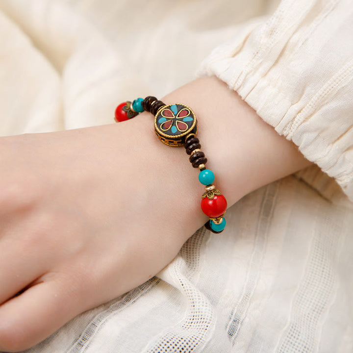 Buddha Stones Tibetan Turquoise Om Mani Padme Hum Protection Strength Bracelet - Water Drop Round Beads - image 3