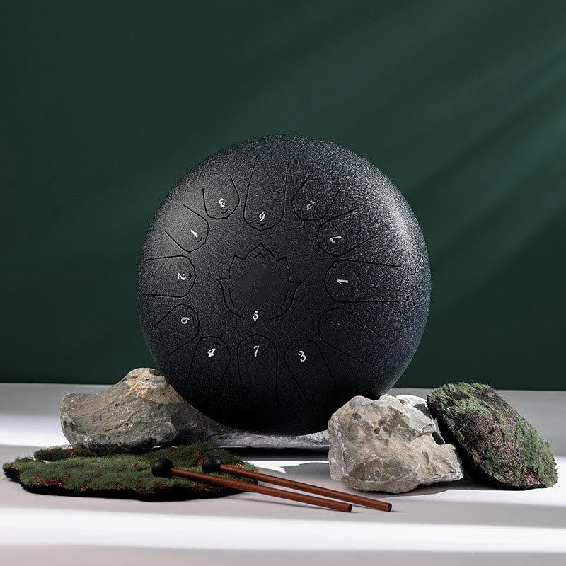 Buddha Stones Steel Tongue Drum Sound Healing Mindfulness Lotus Pattern Yoga Drum Kit 13 Note 12 Inch Percussion Instrument - Navy Blue - image 1