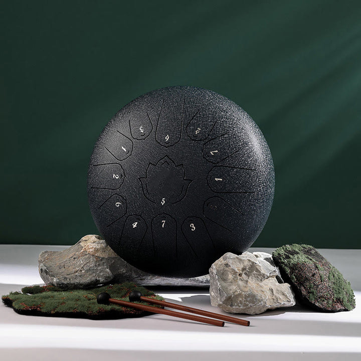 Buddha Stones Steel Tongue Drum Sound Healing Mindfulness Lotus Pattern Yoga Drum Kit 13 Note 12 Inch Percussion Instrument - Navy Blue - image 1