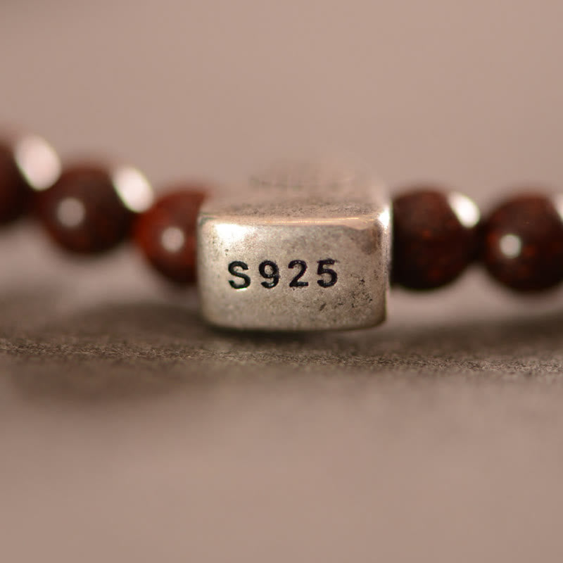 Buddha Stones 925 Sterling Silver Indian Small Leaf Red Sandalwood Fu Character Protection Triple Wrap Bracelet - image 10